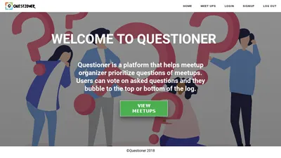 The Questioner meetup app, showing a list of crowd-sourced questions